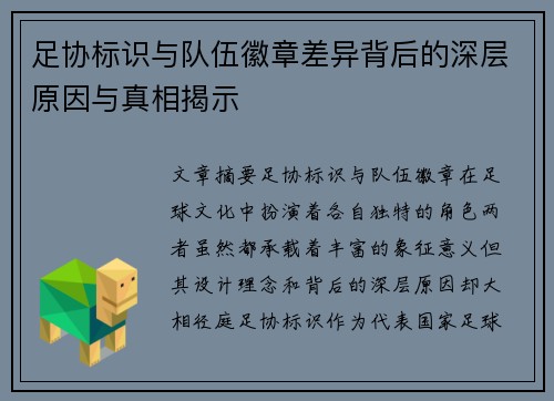 足协标识与队伍徽章差异背后的深层原因与真相揭示