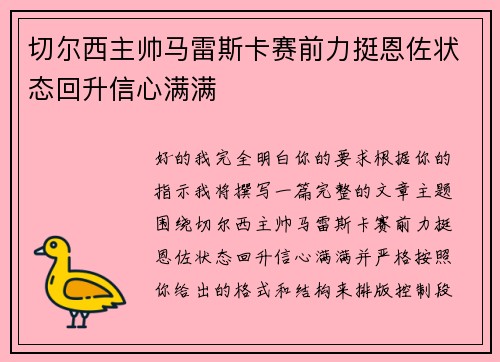 切尔西主帅马雷斯卡赛前力挺恩佐状态回升信心满满
